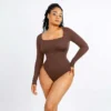 Seamless Tummy Control Long Sleeve Thong Bodysuit - Image 2